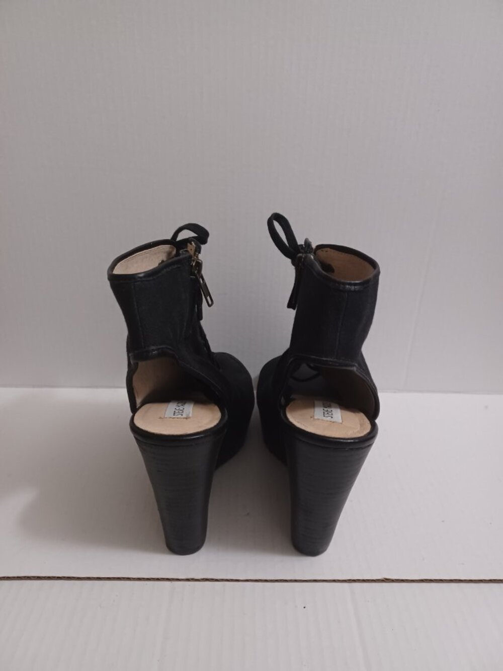 STEVE MADDEN TREPPIDD LACE-UP WEDGE OPEN TO OPEN HEEL BOOTIE SANDALS BLACK 9.5 - Picture 12 of 15